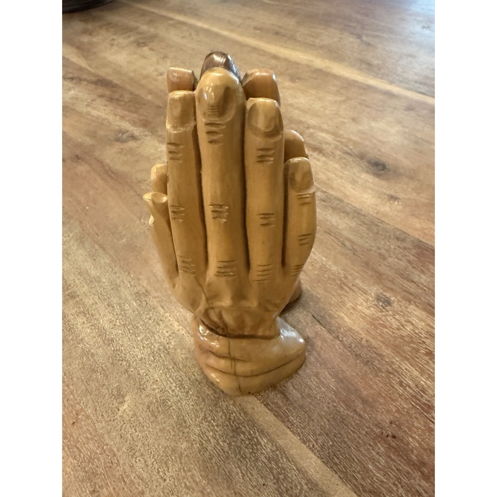 PRAYING JESUS HANDS Carved Wood Statue Church Biblical Religious Sunday School - Picture 6 of 11